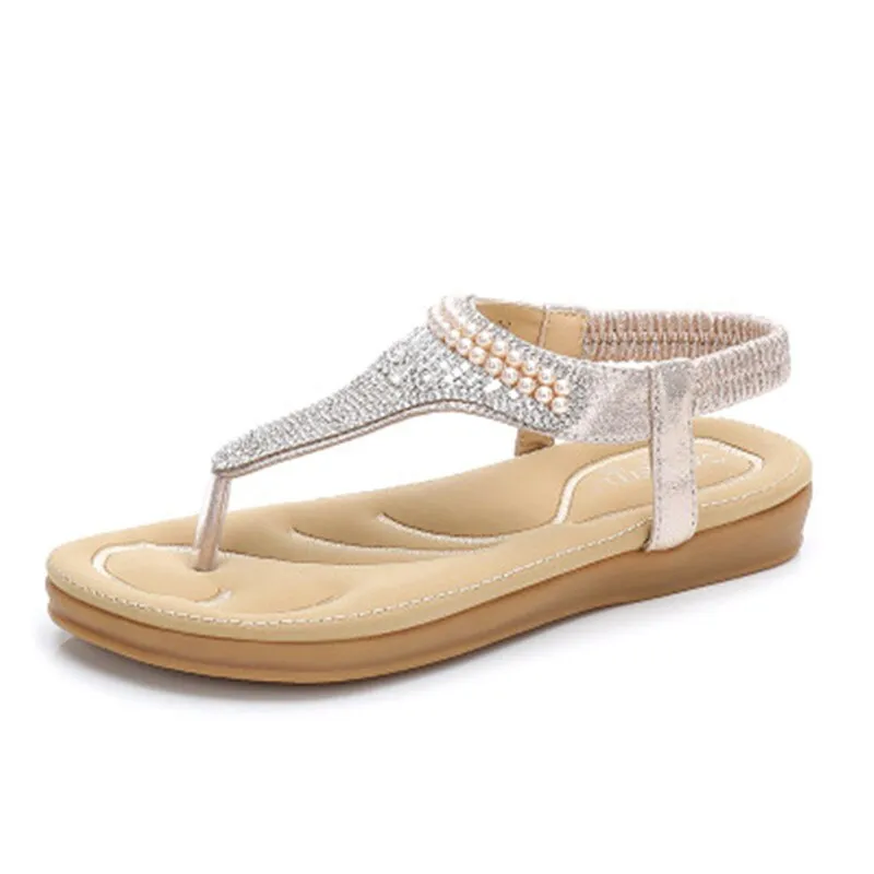 Flip Flops That Can Get Wet 2019 Women`s Summer Bohemia Beach Rhinestone Shoes Diamond Sandals Women T-strap Thong Flip Flops Plus Size Peep Toe Shoes E774