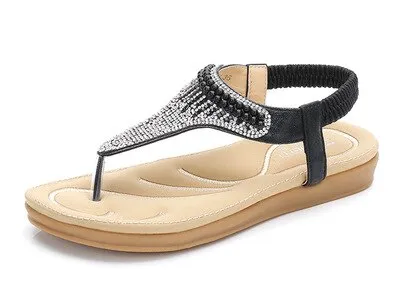 Taupe Flip Flops 2019 Women`s Summer Bohemia Beach Rhinestone Shoes Diamond Sandals Women T-strap Thong Flip Flops Plus Size Peep Toe Shoes E774