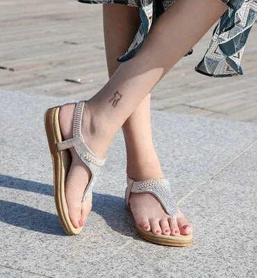 Lightweight Flip Flops For Backpacking 2019 Women`s Summer Bohemia Beach Rhinestone Shoes Diamond Sandals Women T-strap Thong Flip Flops Plus Size Peep Toe Shoes E774