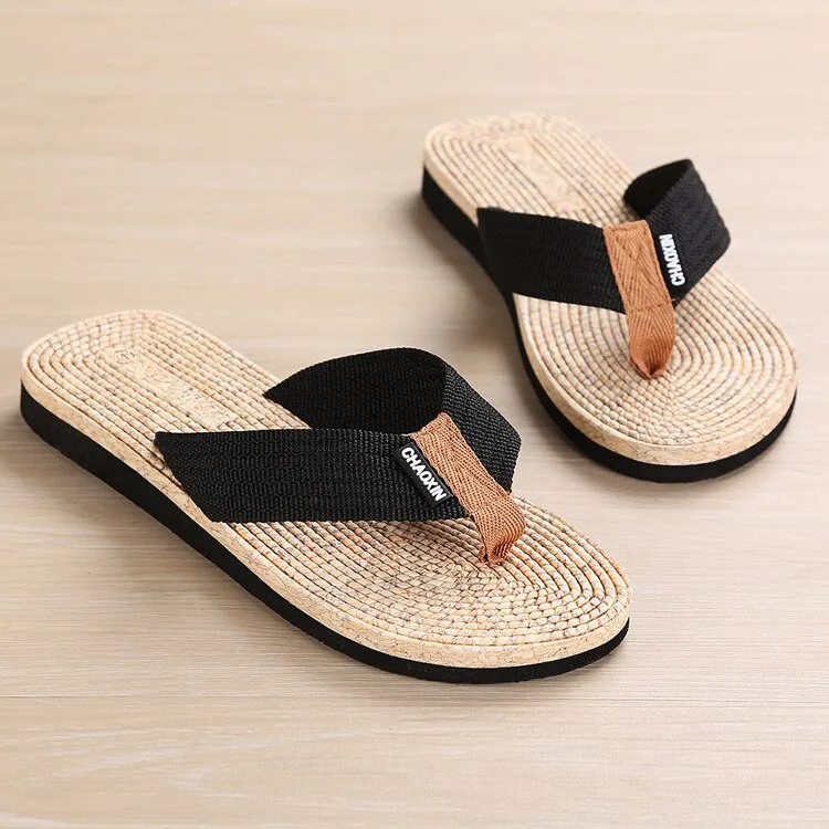 2020 Men Shoes Summer Bohemia  Beach Sandals Striped Slippers Flip Flops For Men Platform Sandals Beach Slippers Size 40~45 Cream Slippers
