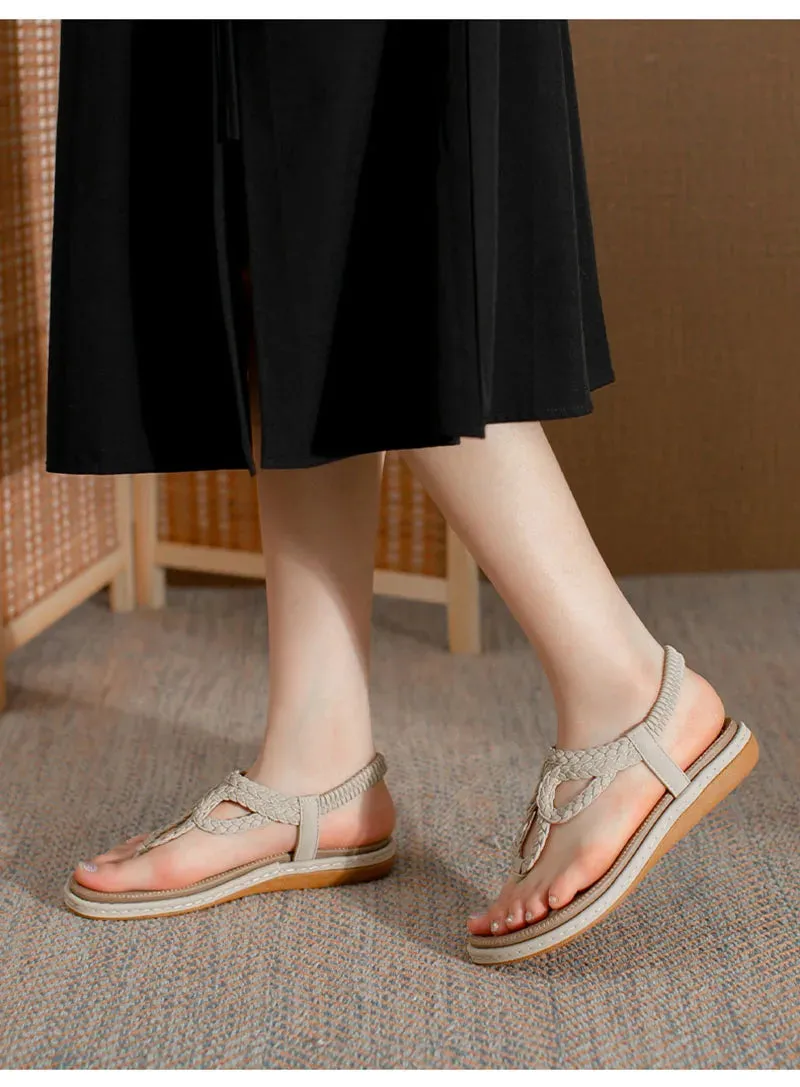 Extra Cushion Flip Flops 2024 Fashion Summer Shoes Women Flat Sandals Flip Flops Non-slip Summer Ladies Bohemian Shoes Plus Size 42 D082