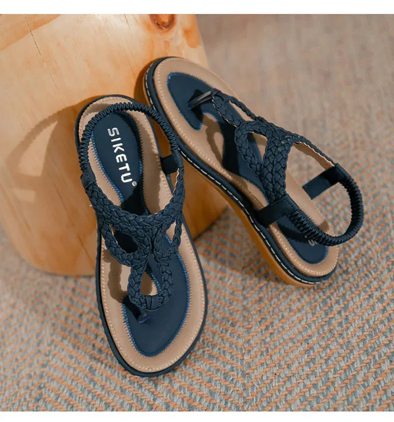 Flip Flops That Aren't Slippery When Wet 2024 Fashion Summer Shoes Women Flat Sandals Flip Flops Non-slip Summer Ladies Bohemian Shoes Plus Size 42 D082