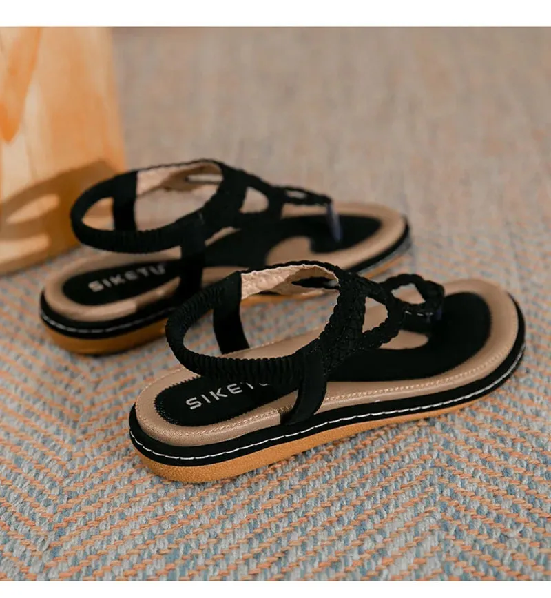 2024 Fashion Summer Shoes Women Flat Sandals Flip Flops Non-slip Summer Ladies Bohemian Shoes Plus Size 42 D082 Blackout Flip Flops