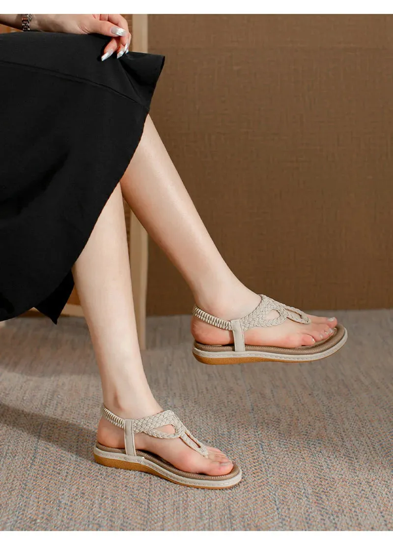 2024 Fashion Summer Shoes Women Flat Sandals Flip Flops Non-slip Summer Ladies Bohemian Shoes Plus Size 42 D082 3 Inch Flip Flops