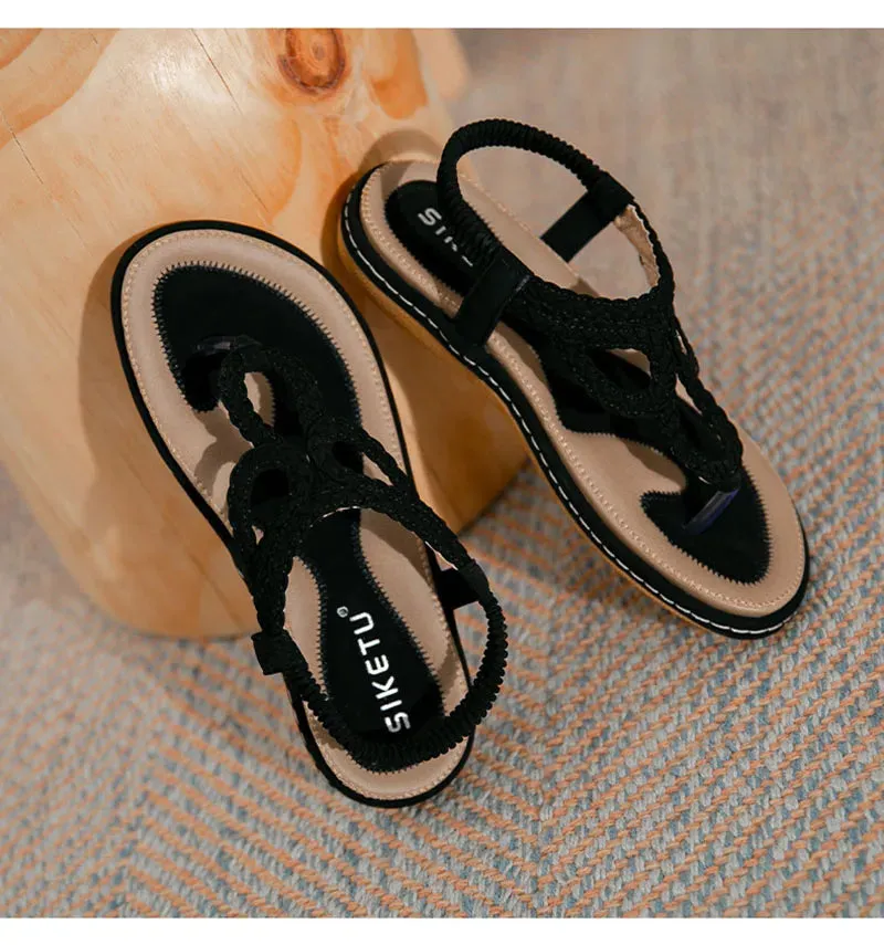 2024 Fashion Summer Shoes Women Flat Sandals Flip Flops Non-slip Summer Ladies Bohemian Shoes Plus Size 42 D082 White Toes Flip Flops