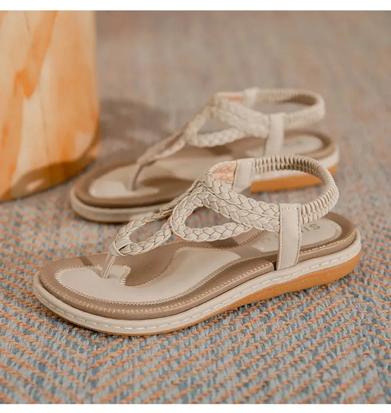 Costco Flip Flops 2024 Fashion Summer Shoes Women Flat Sandals Flip Flops Non-slip Summer Ladies Bohemian Shoes Plus Size 42 D082