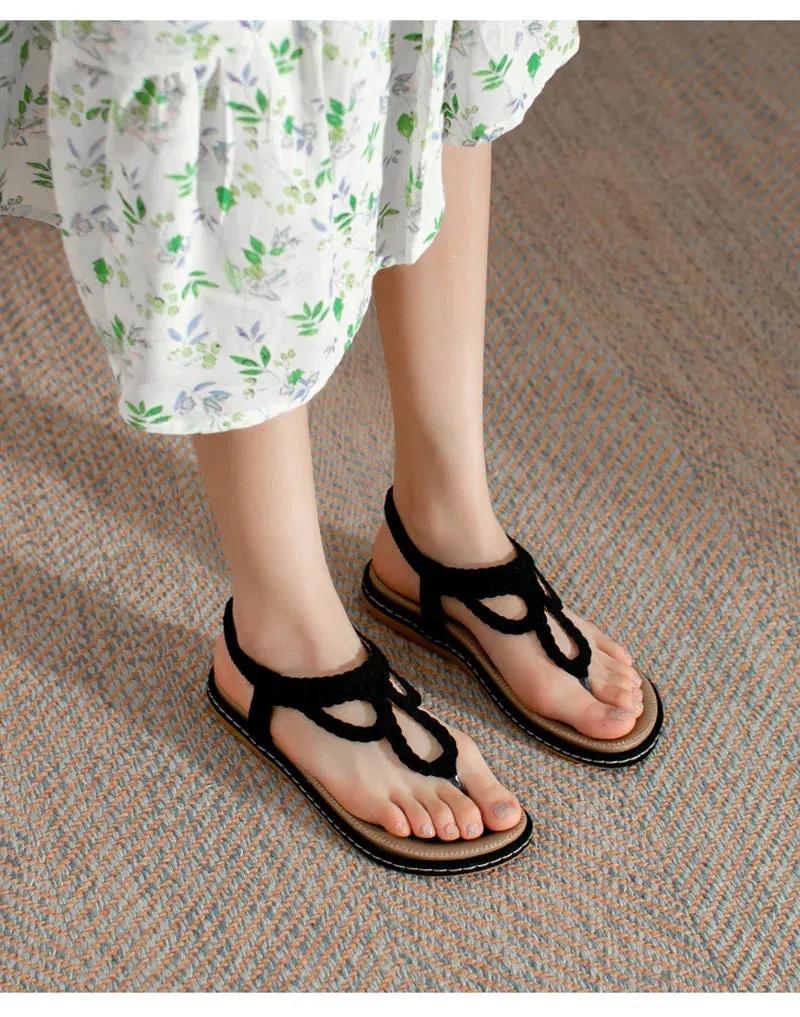 2024 Fashion Summer Shoes Women Flat Sandals Flip Flops Non-slip Summer Ladies Bohemian Shoes Plus Size 42 D082 Grey Flip Flops