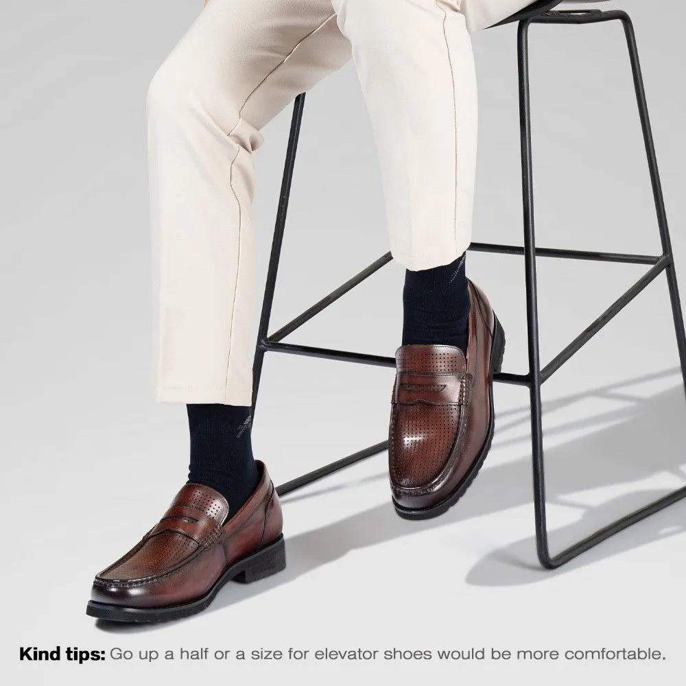 6 CM/2.36 Inches CMR CHAMARIPA Brown Cowhide Leather Slip-On Loafers for Men - Elevate Your Casual Style Wedge Loafers Shoes