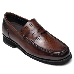 6 CM/2.36 Inches CMR CHAMARIPA Brown Cowhide Leather Slip-On Loafers for Men - Elevate Your Casual Style Penny Loafers Vintage