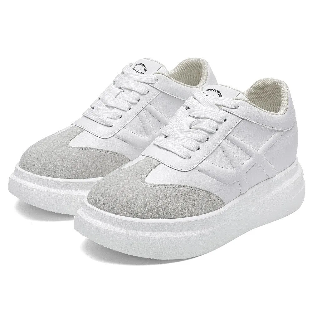 Tenis Sneakers 7 CM / 2.76 Inches CMR CHAMARIPA Elevator Sneakers for Women - Casual White Wedge Sneakers