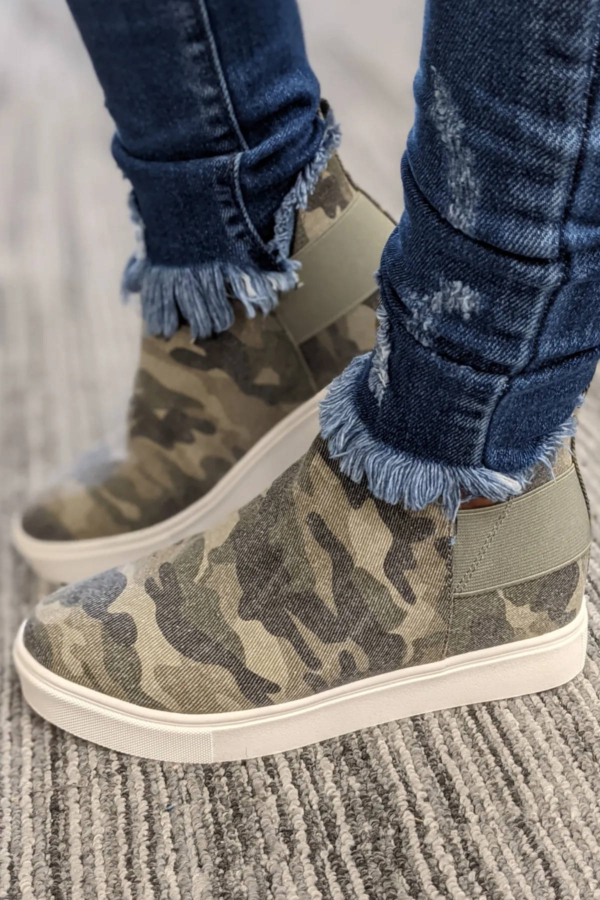 Wearing Sneakers Without Socks Diana Wedge Sneakers - Camo