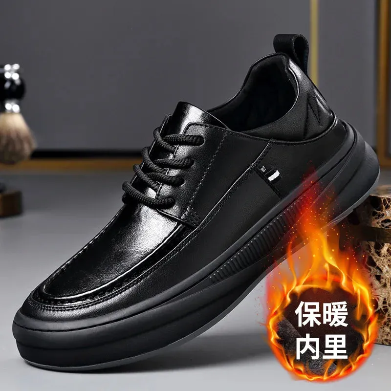 Aidase mens outfits Autumn Winter Cow Leather Loafers for Men Fashion Casual New Designer Warm Cotton Shoes Male Black Lace Dress Shoes Man Formal Loafers Shoes