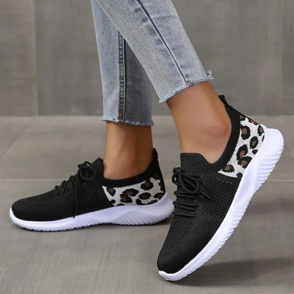 Sneakers For People With Flat Feet Betterthy 2024 NewWomen's Leopard Print Wedge Mesh Casual Sports Shoes