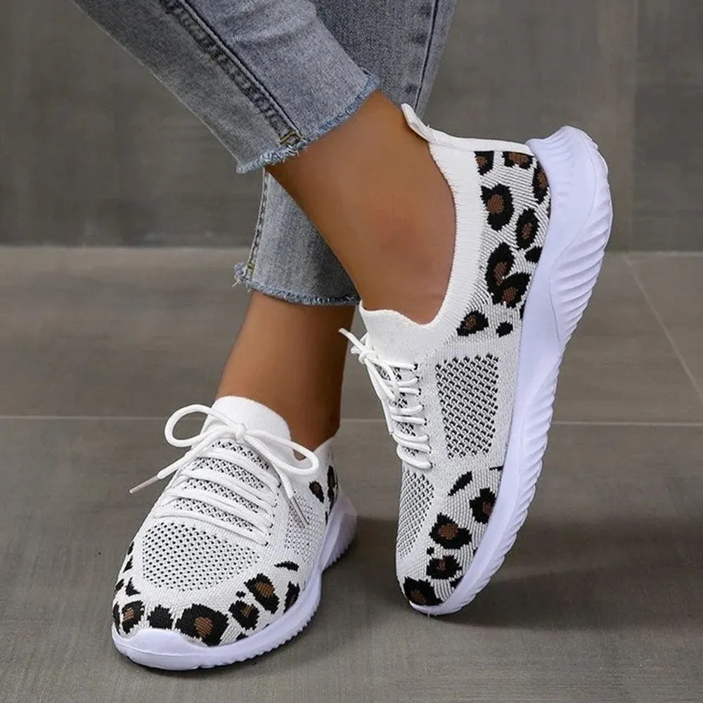 Betterthy 2024 NewWomen's Leopard Print Wedge Mesh Casual Sports Shoes Sneakers Wide Toe Box