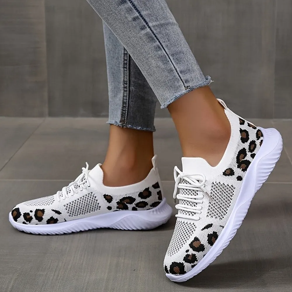 Betterthy 2024 NewWomen's Leopard Print Wedge Mesh Casual Sports Shoes Sketcher Sneakers