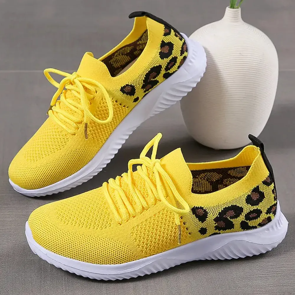 Dress Slacks And Sneakers Betterthy 2024 NewWomen's Leopard Print Wedge Mesh Casual Sports Shoes
