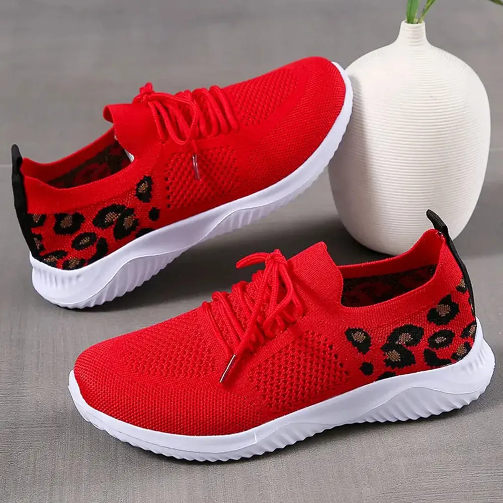 Betterthy 2024 NewWomen's Leopard Print Wedge Mesh Casual Sports Shoes Wide Width Basketball Sneakers