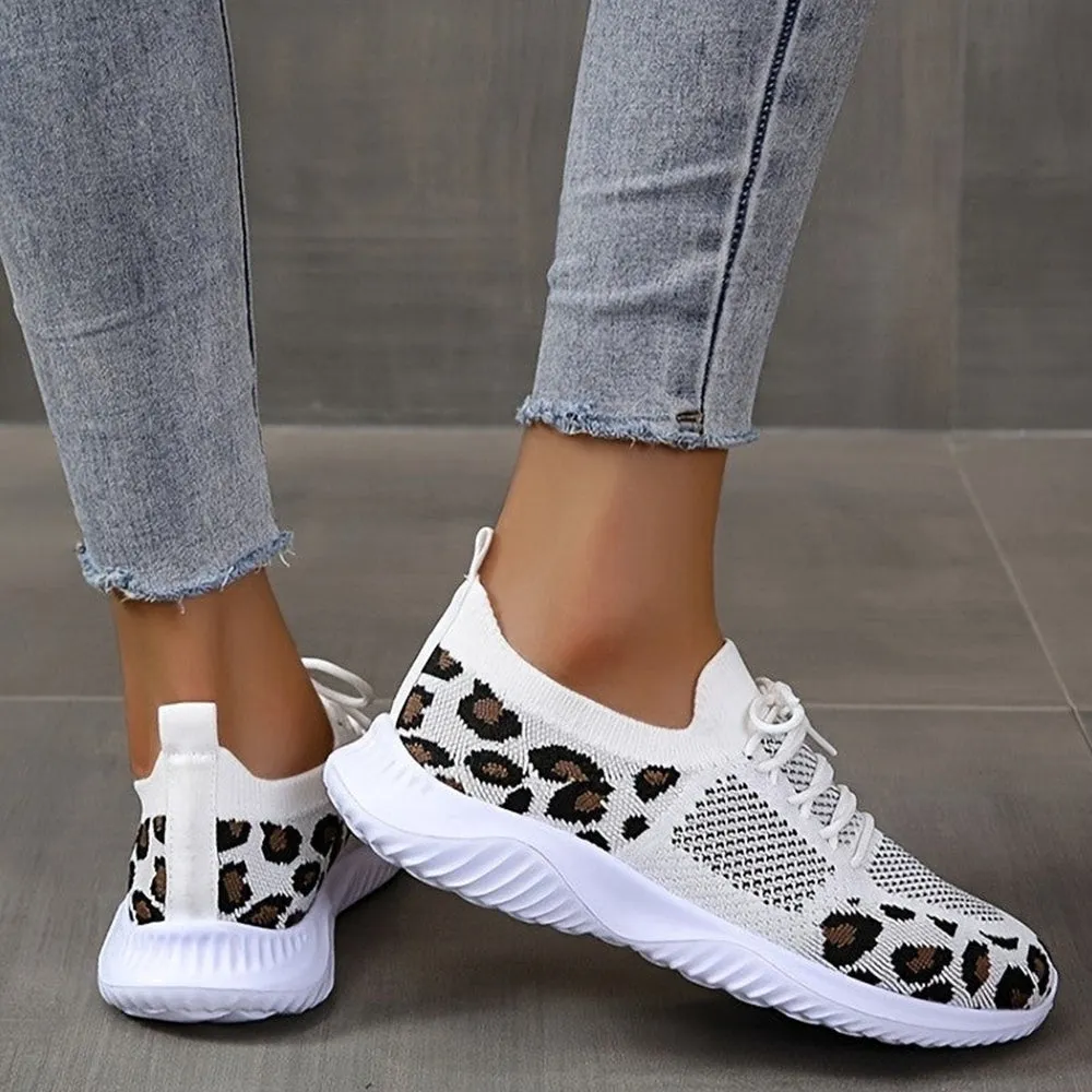 Betterthy 2024 NewWomen's Leopard Print Wedge Mesh Casual Sports Shoes Sneakers Lifestyle