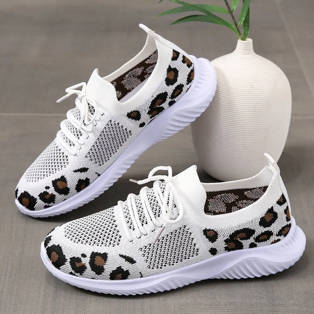 Oakley Sneakers Betterthy 2024 NewWomen's Leopard Print Wedge Mesh Casual Sports Shoes