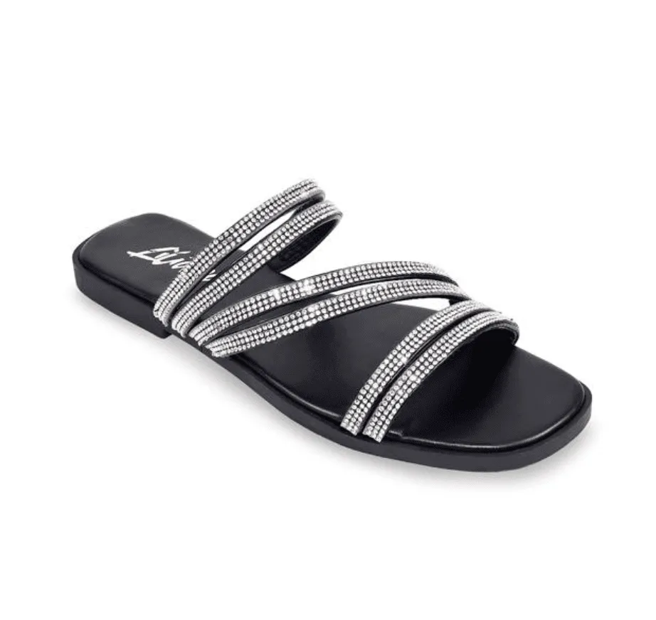 Flip Flops With Jibbitz Liliana Bestia-2 Rhinestone Flat Sandals Open Toe Slippers