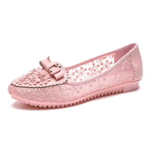 Floral Embroidery Bowknot Loafers Women Summer Breathable Comfortable Sandals Solid Color Vulcanized Shoes Woman Flats  casual Italian Leather Loafers
