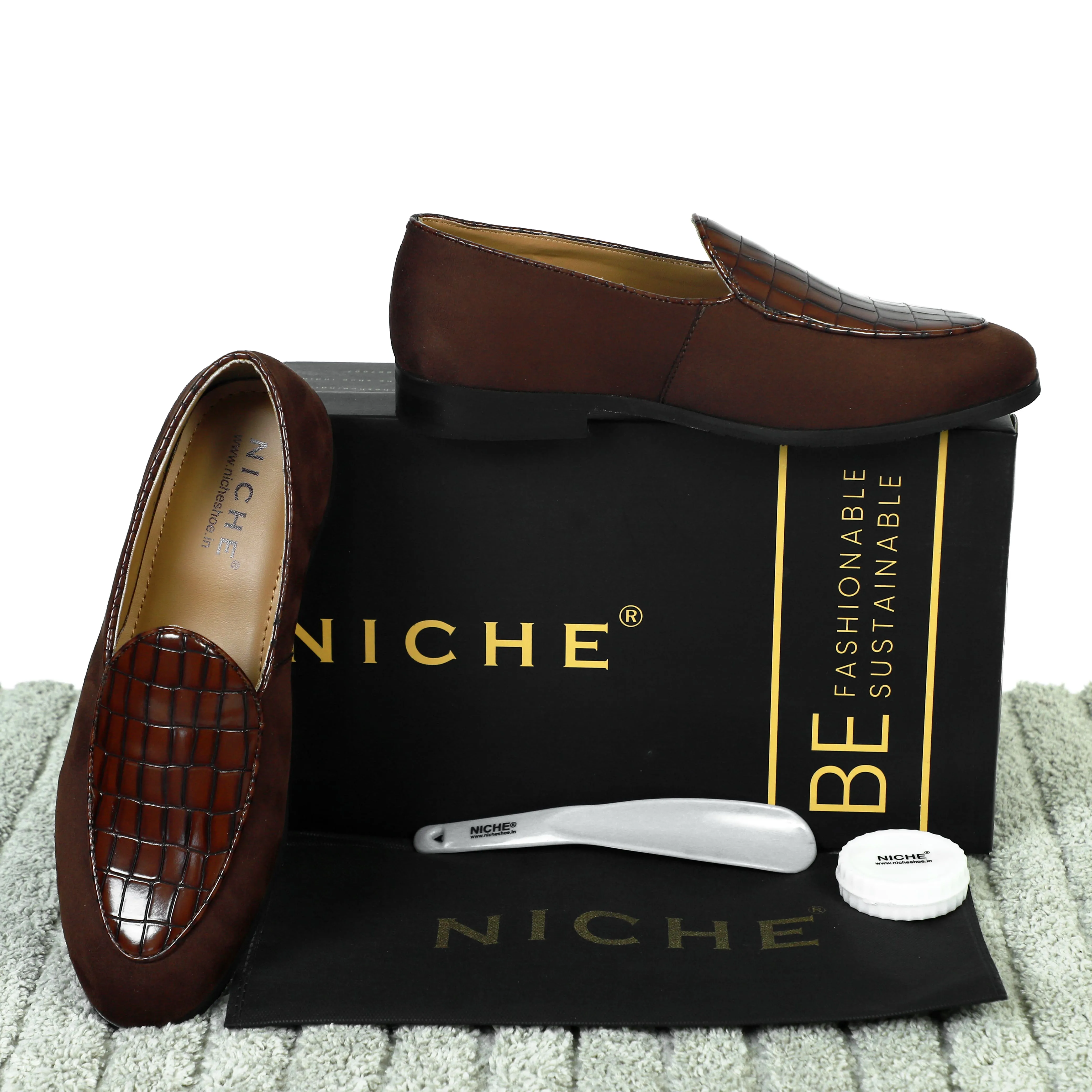 NICHE Zemba Brown Suede Croco Loafers Keaton Slip On