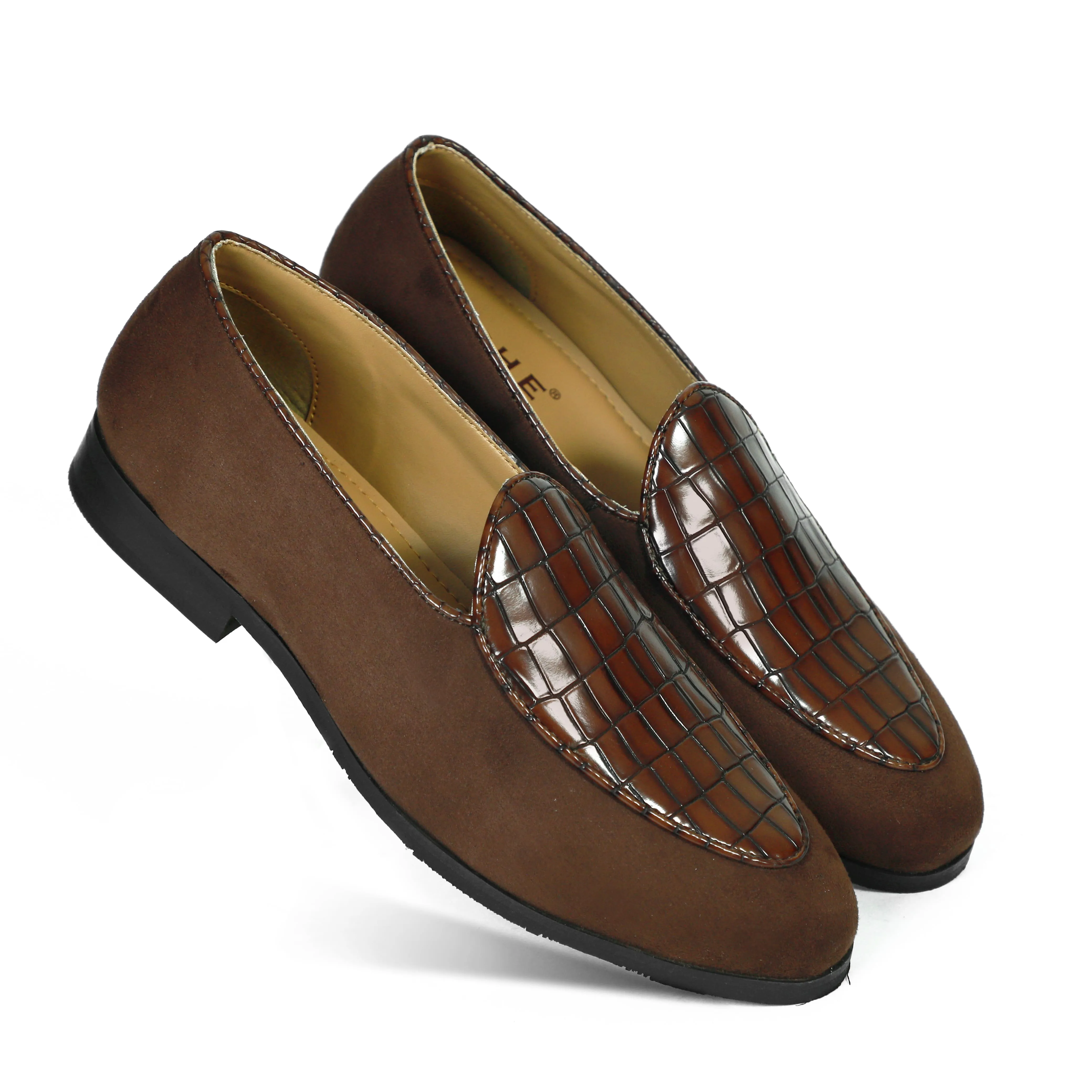 Barefoot Shoes Slip On NICHE Zemba Brown Suede Croco Loafers