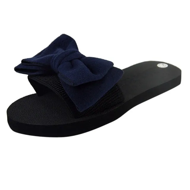 Rihanna Women Summer Sandals Bow Slippers Satin Fashion Slides Chinelo Lovely Beach Shoes Casual Flip Flops Mexican Leather Flip Flops