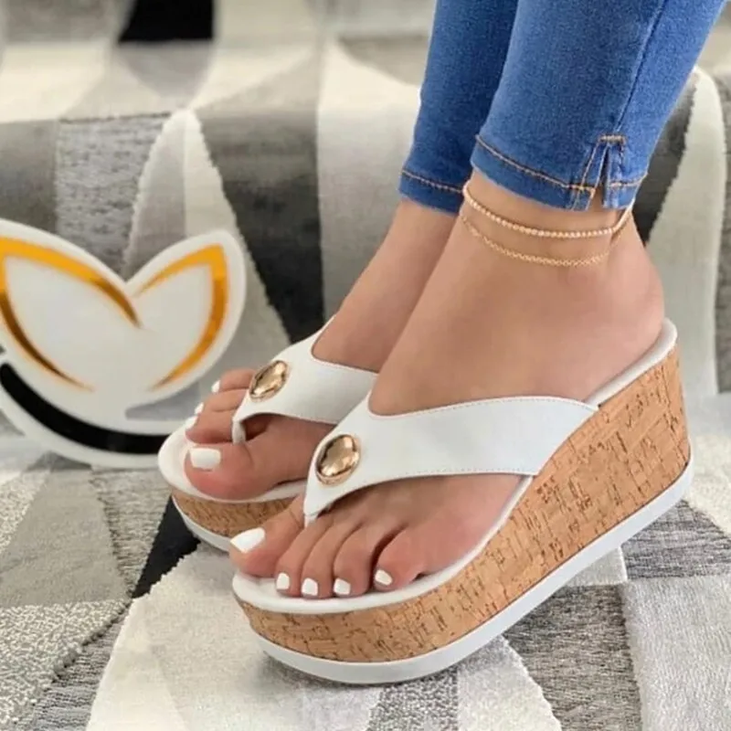 Flip Flops Accessories Amozae--Back to College  Sandals Women Wedges Shoes Platform Summer Casual Solid Women Girls Wedges Shoes Slip-On Girls Plus Size Flip Flops