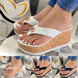 Unbreakable Flip Flops Amozae--Back to College  Sandals Women Wedges Shoes Platform Summer Casual Solid Women Girls Wedges Shoes Slip-On Girls Plus Size Flip Flops