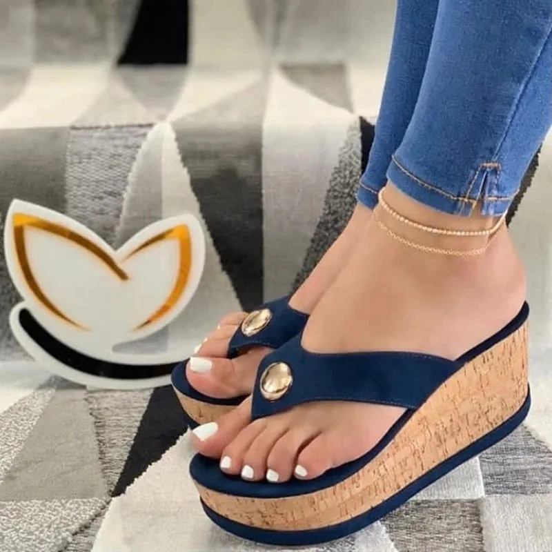 Flip Flops For Short Men Amozae--Back to College  Sandals Women Wedges Shoes Platform Summer Casual Solid Women Girls Wedges Shoes Slip-On Girls Plus Size Flip Flops