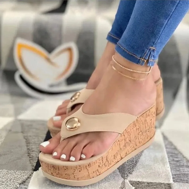 Small Heel Flip Flops Amozae--Back to College  Sandals Women Wedges Shoes Platform Summer Casual Solid Women Girls Wedges Shoes Slip-On Girls Plus Size Flip Flops