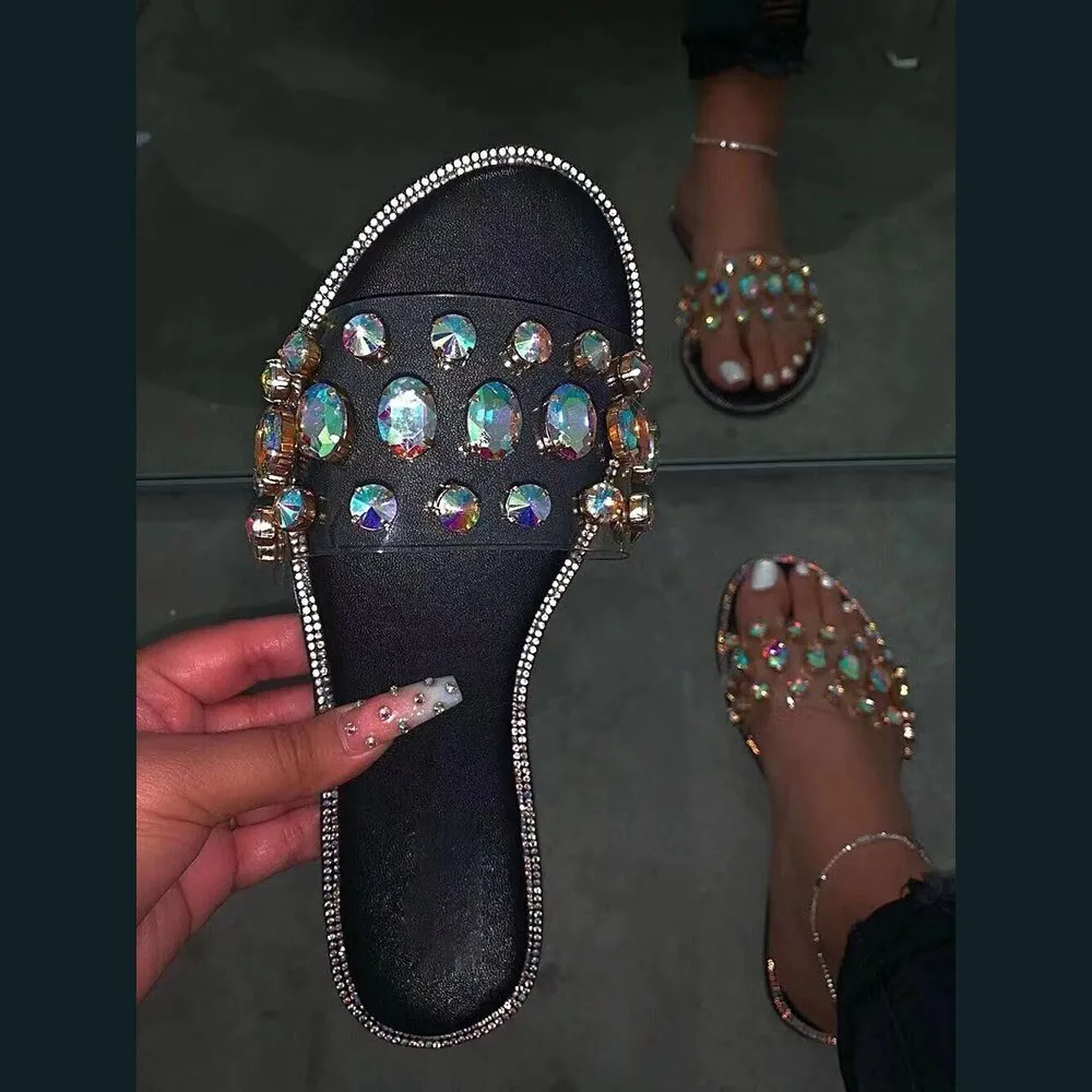 Best Flip Flops For Calluses Amozae-Summer Slides Women Flip Flops Shoes Slippers Gemstone Rhinestones Slipper Ladies Slides Wild Diamond Flat Slippers