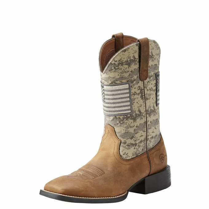Ariat Sport Patriot Distressed Brown Camo Western Boot 10023359 Best Barefoot Work Boots