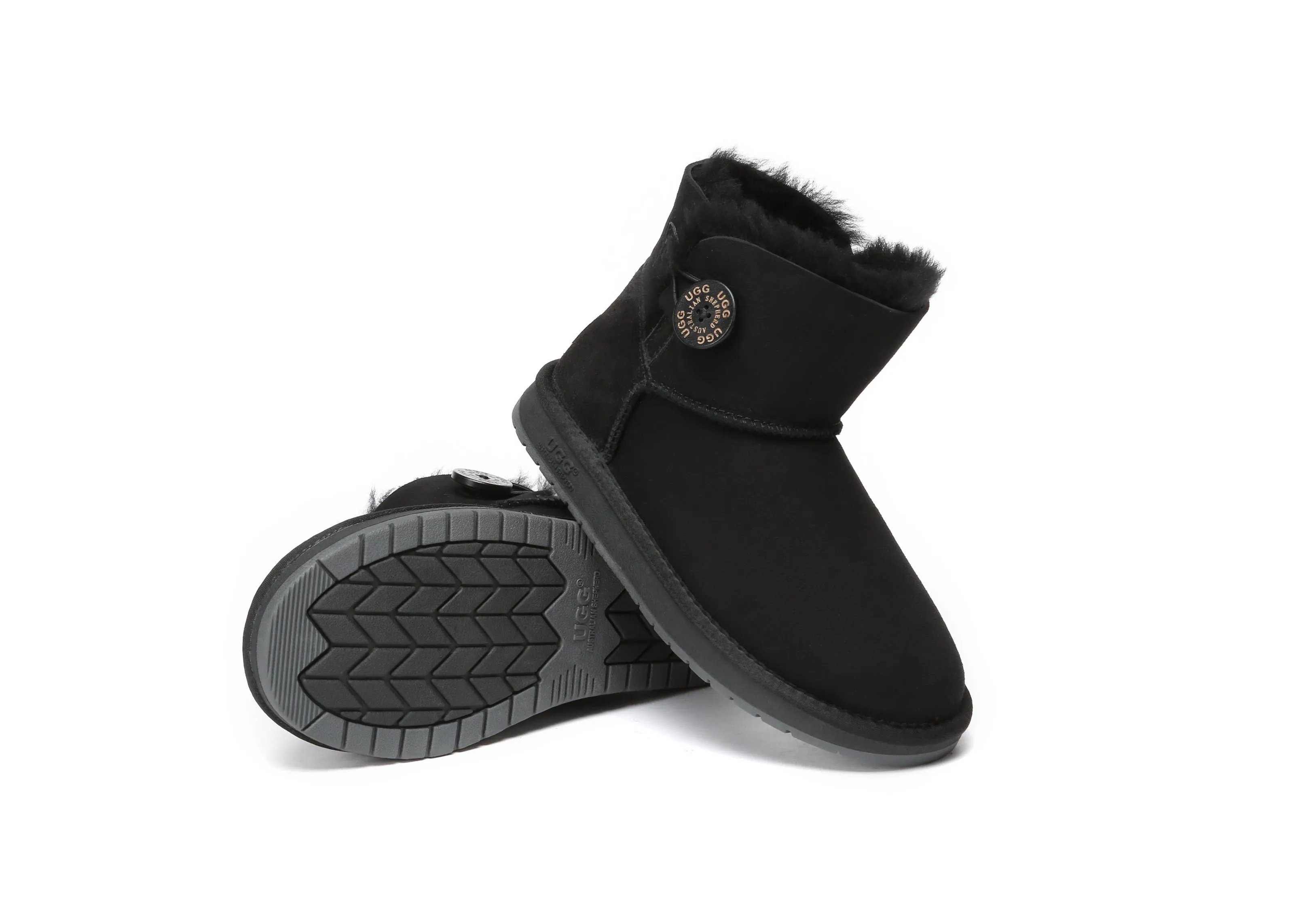 AUSTRALIAN SHEPHERD UGG Boots Double Face Sheepskin Wool Mini Button Shark Slides