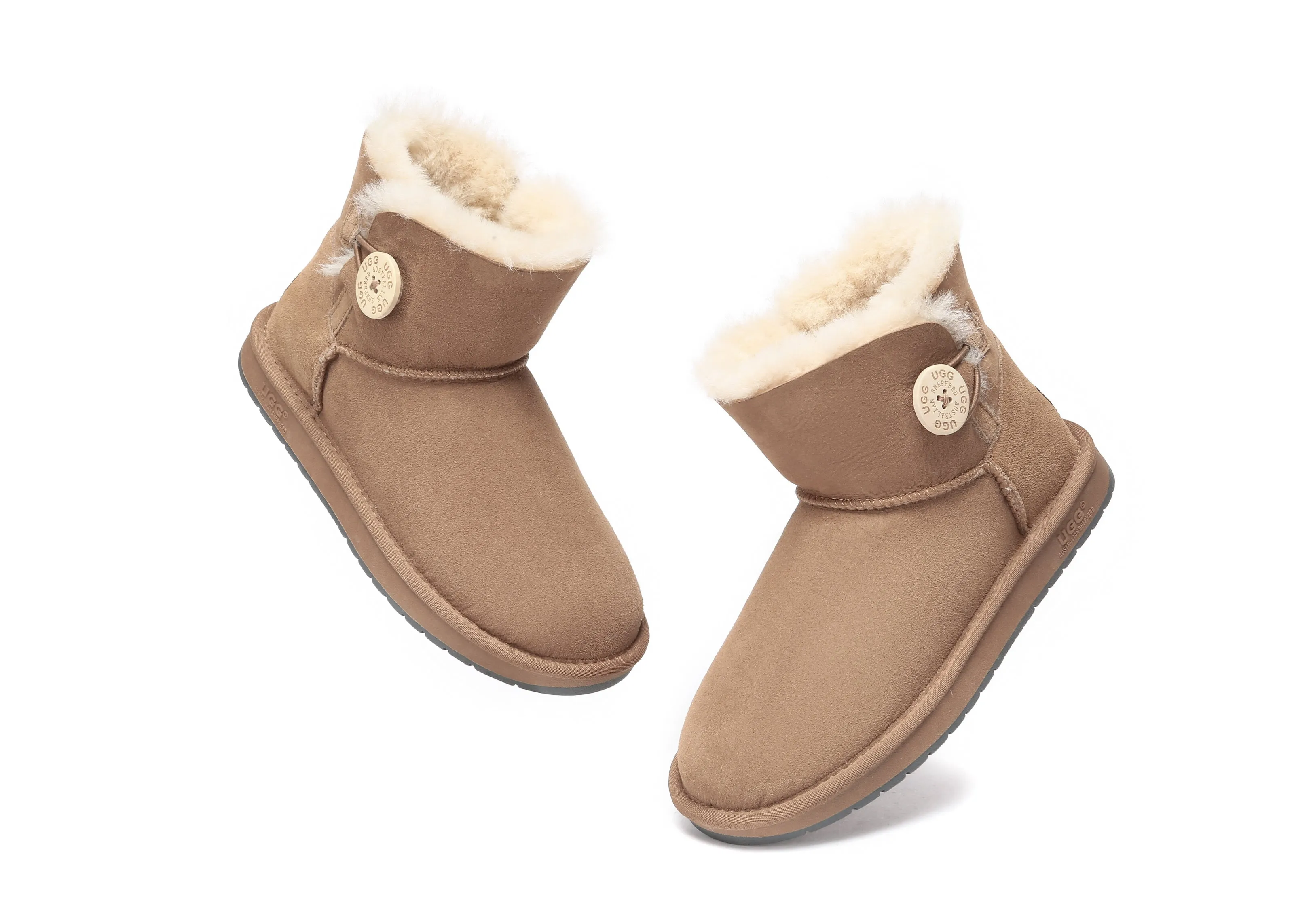 Muk Muk Slippers AUSTRALIAN SHEPHERD UGG Boots Double Face Sheepskin Wool Mini Button