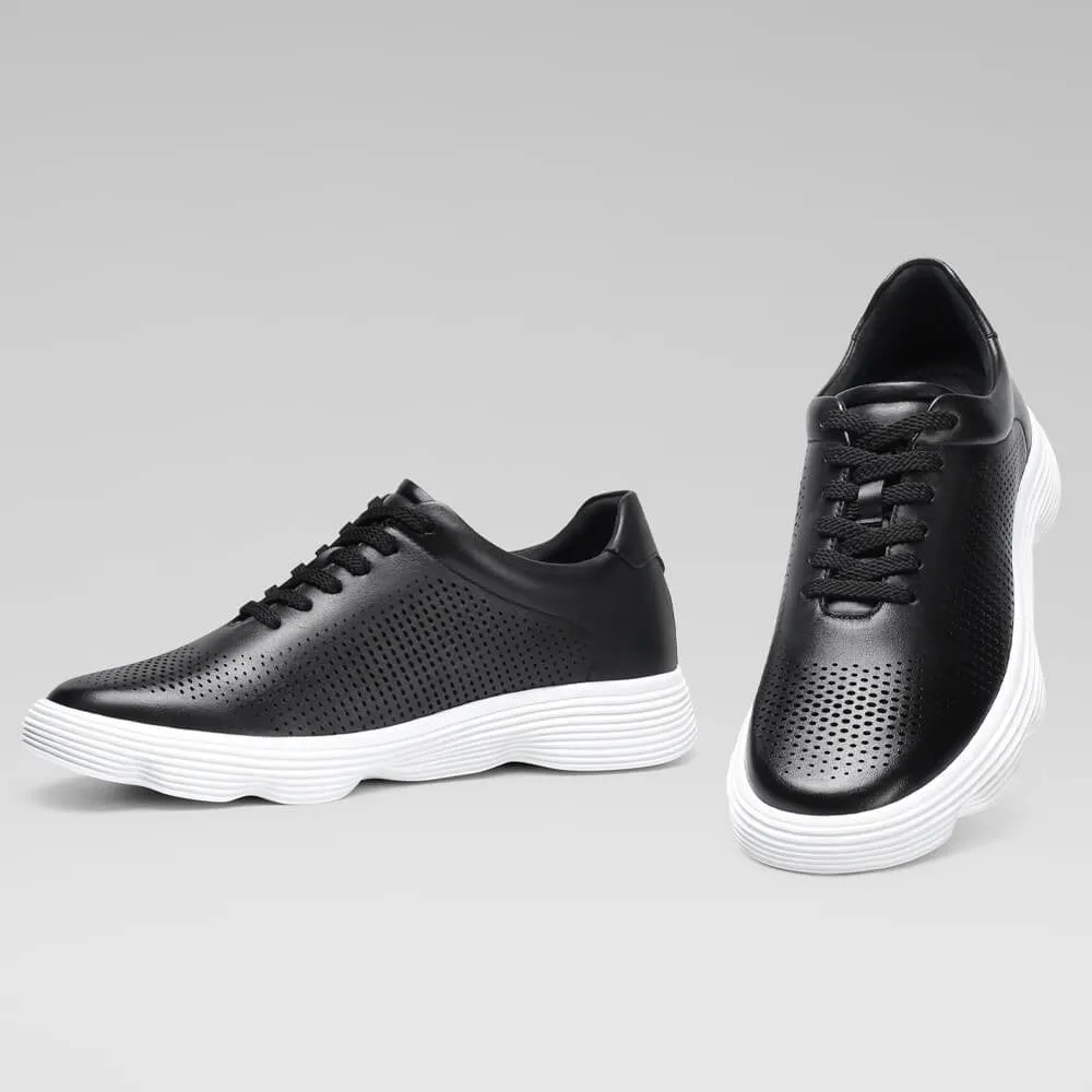 Back To School Sneakers 6 CM/2.36 Inches CMR CHAMARIPA  Men's Black Leather Elevator Sneakers - Stylish Height-Boosting Footwear