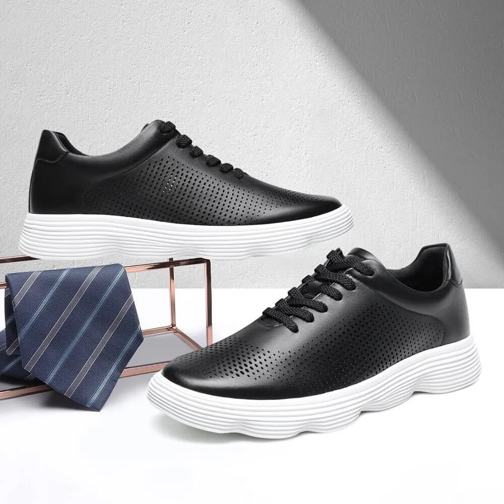 6 CM/2.36 Inches CMR CHAMARIPA  Men's Black Leather Elevator Sneakers - Stylish Height-Boosting Footwear Sneakers Leather