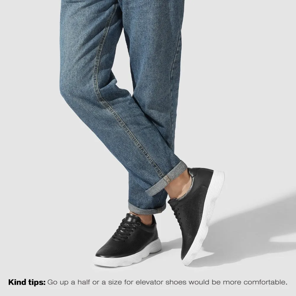 6 CM/2.36 Inches CMR CHAMARIPA  Men's Black Leather Elevator Sneakers - Stylish Height-Boosting Footwear Wide Foot Sneakers