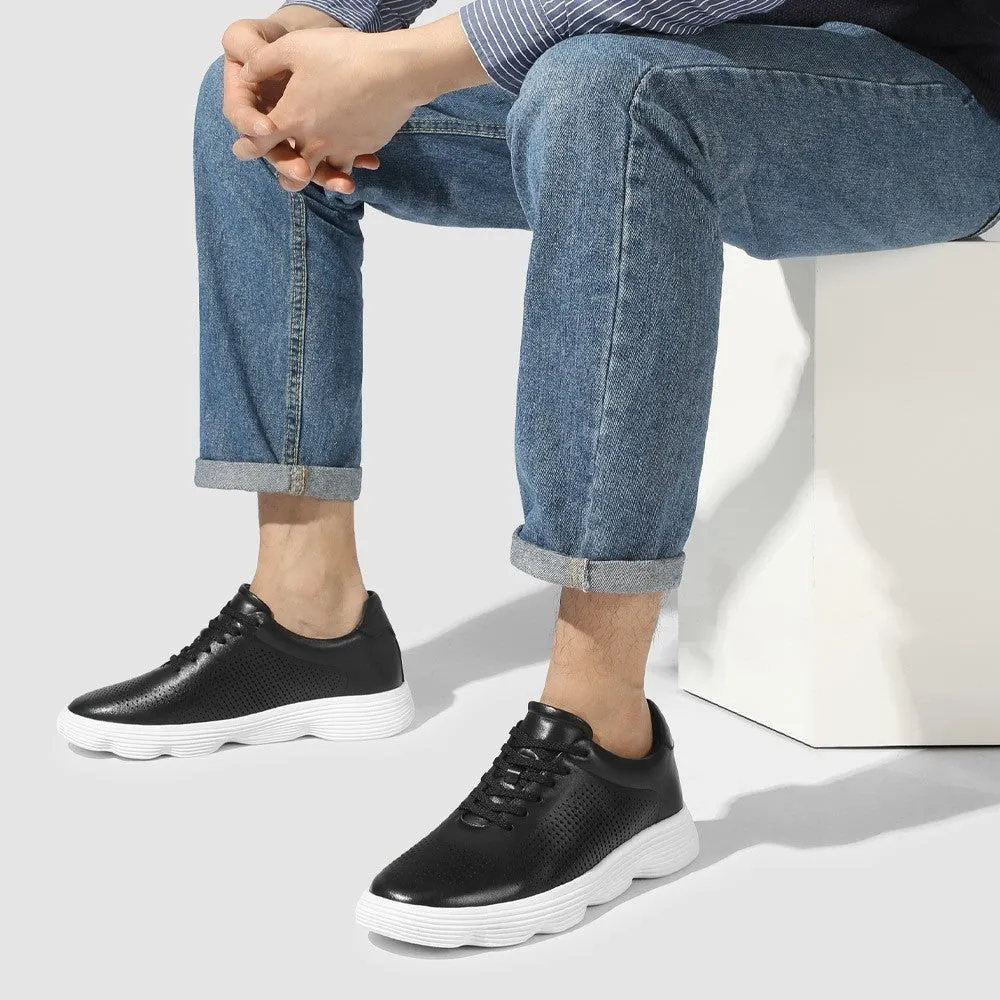 6 CM/2.36 Inches CMR CHAMARIPA  Men's Black Leather Elevator Sneakers - Stylish Height-Boosting Footwear Van Sneakers
