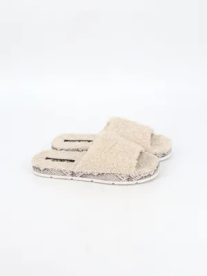 Women's Faux Fur Slippers,Light Beige Down Camp Slippers