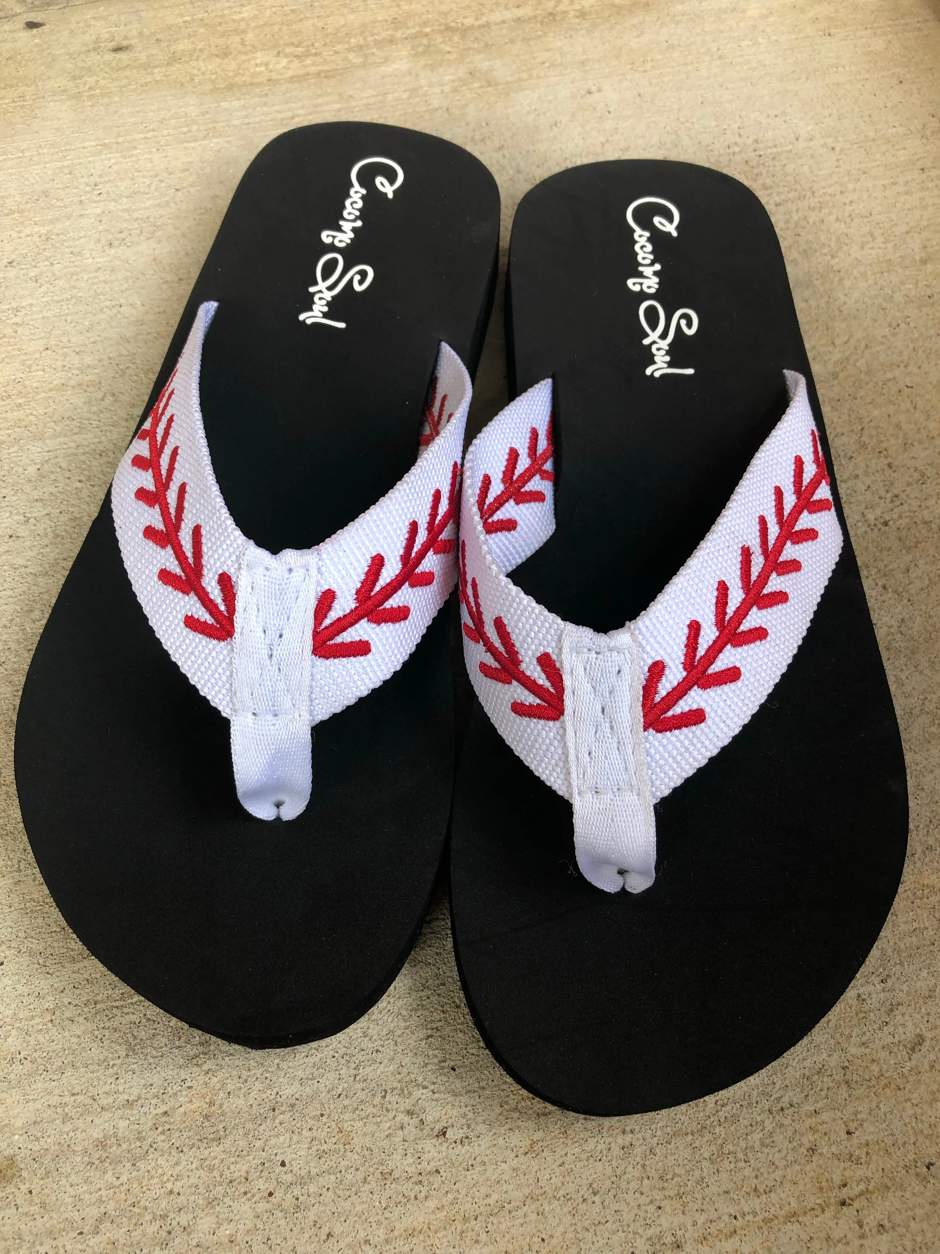 Baseball Embroidered Baseball Flip Flops Sandals Slippers Womens Platform Flip Flops Leather