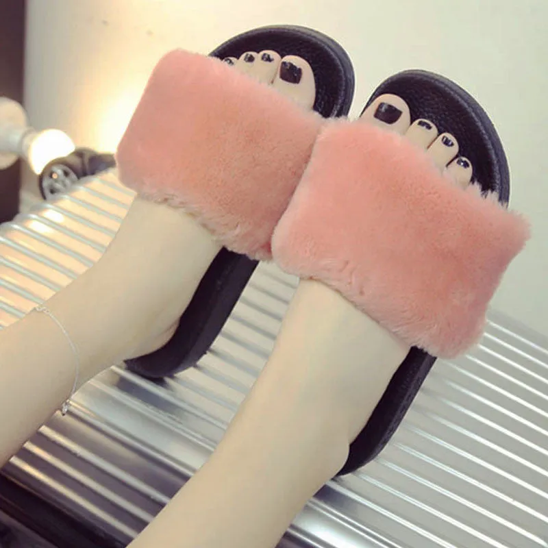 Huarachi Sandals Fur Sandals Slippers Women Flat Slip On Fur Slides Mules Shoes Gladiator Sandals