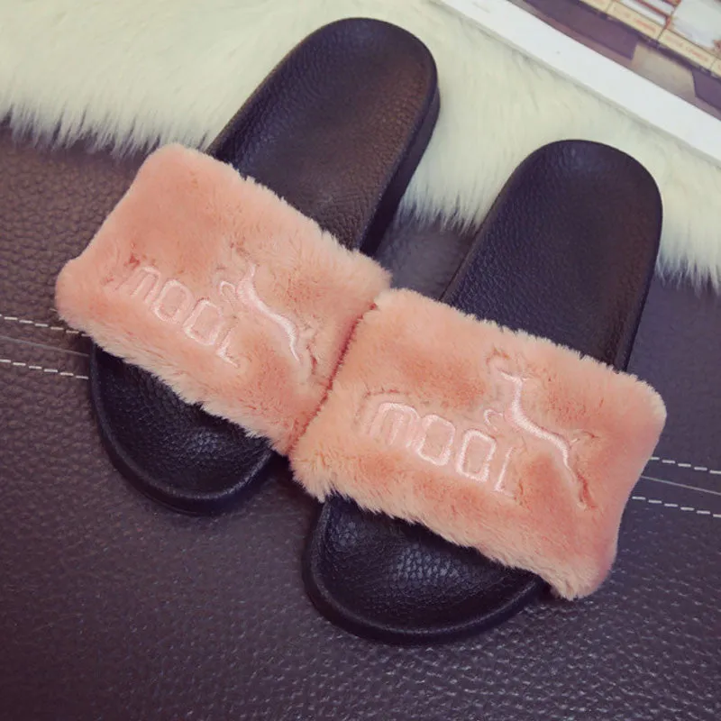 Medium Heel Platform Sandals Fur Sandals Slippers Women Flat Slip On Fur Slides Mules Shoes Gladiator Sandals