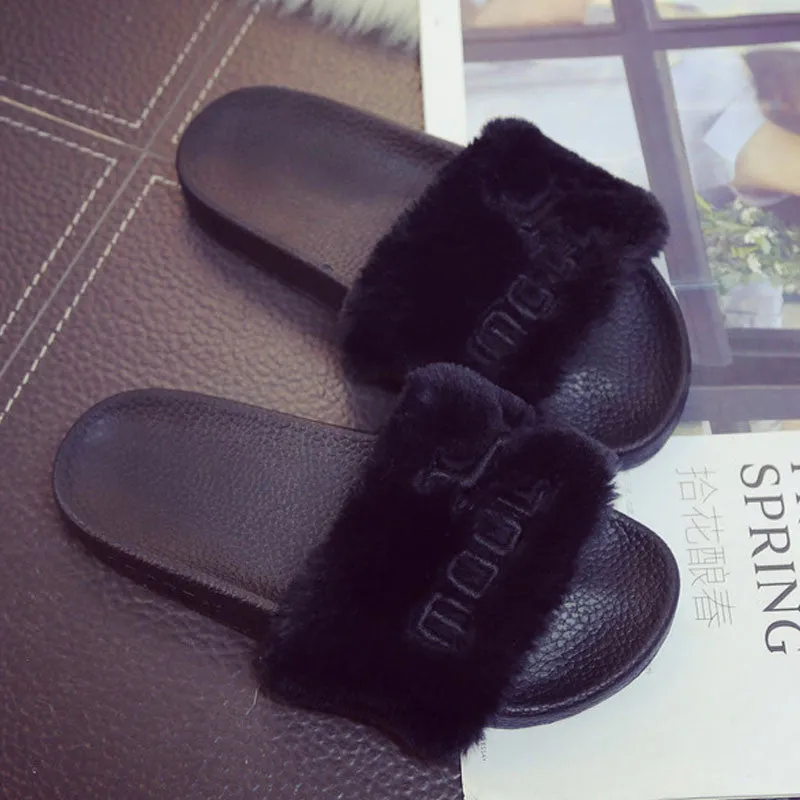 Fur Sandals Slippers Women Flat Slip On Fur Slides Mules Shoes Gladiator Sandals Sandals Resorts Reviews
