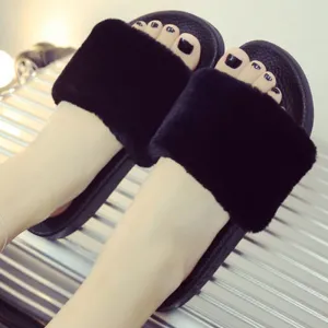 Fur Sandals Slippers Women Flat Slip On Fur Slides Mules Shoes Gladiator Sandals Sandals Store Near Me