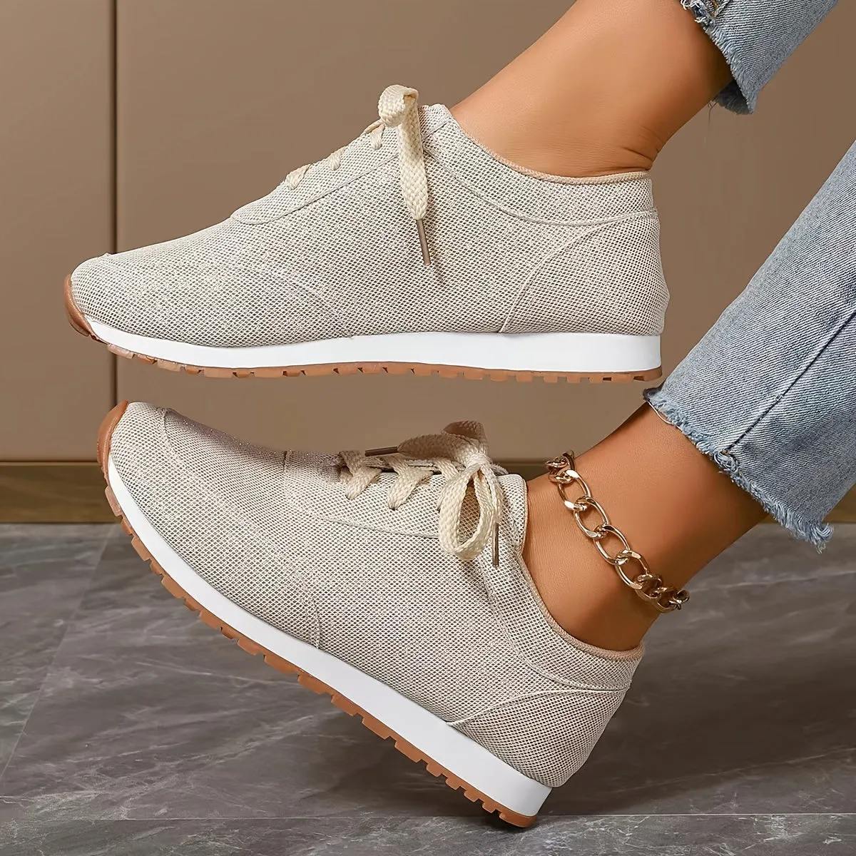 Beige linen look sneakers - Nora shoes Sneakers Troop
