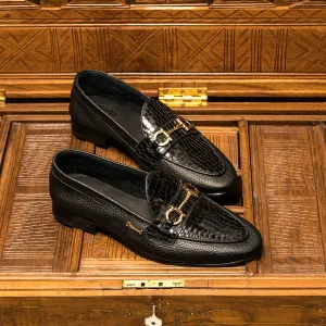Belgians - Black Croc Van Slip Ons