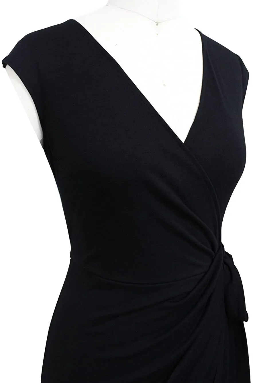 Glazier Steel Toe Work Boots Berydress Women's Vintage V-Neck Sheath Casual Party Work Faux Black Wrap Dress