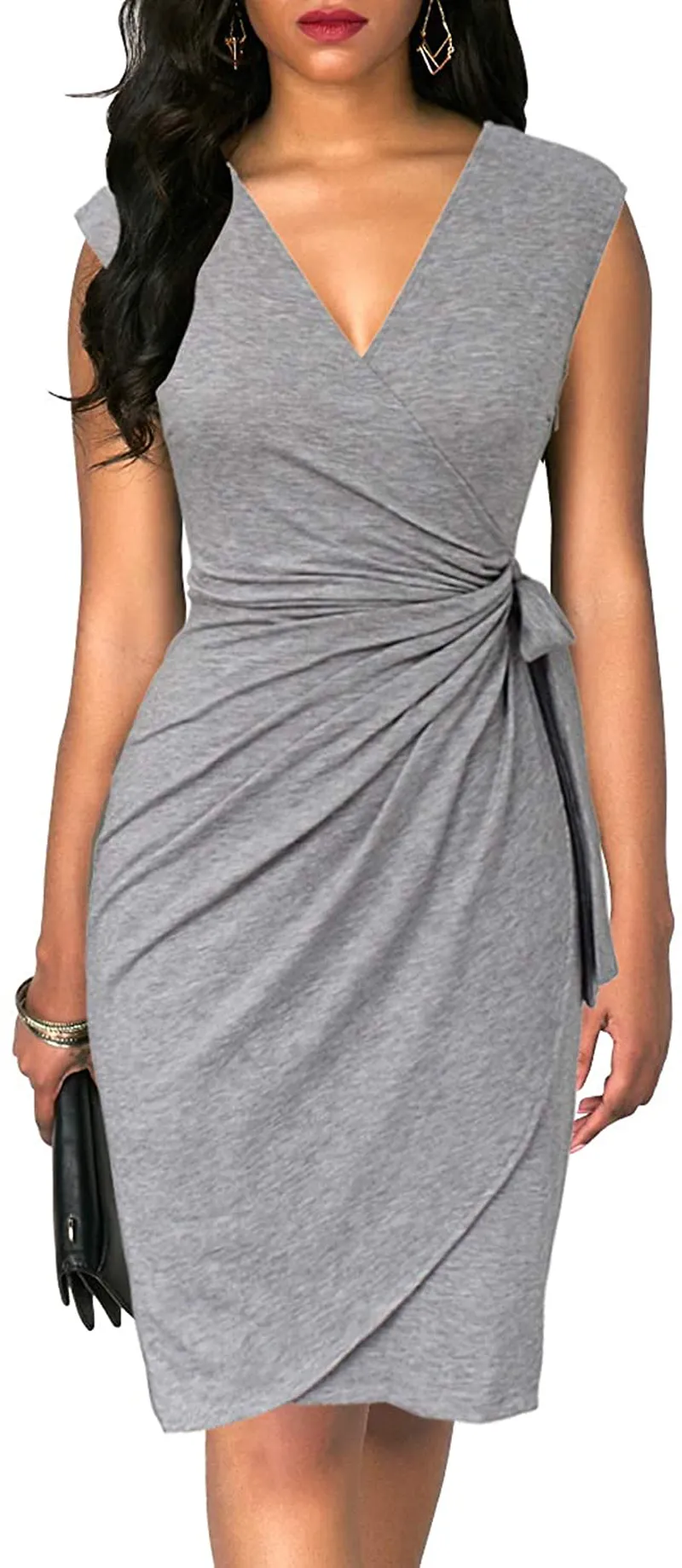 Catalyst Vx Work Boots Berydress Women's Vintage V-Neck Sheath Casual Party Work Faux Black Wrap Dress